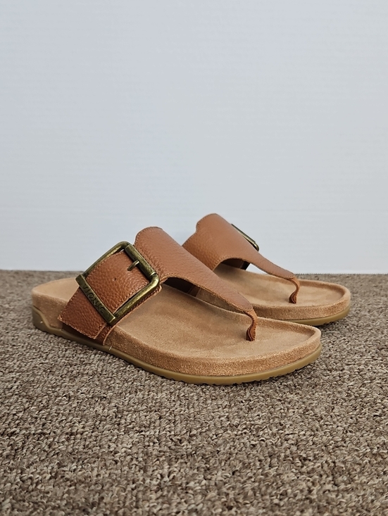 Vionic Shoes - Vionic Emma Brown Leather Thong Sandals Flip Flops Brass Buckle Sz 5 Womens